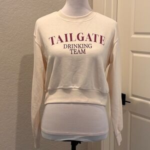 Wildfox Elyse Tailgate Drinking Team Sweatshirt Cream Graphic Crewneck‎ Pullover